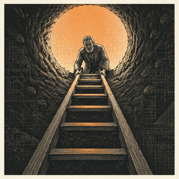 Act two: Confrontation. A guide arrives at the edge of the pit and names what is actually broken.
